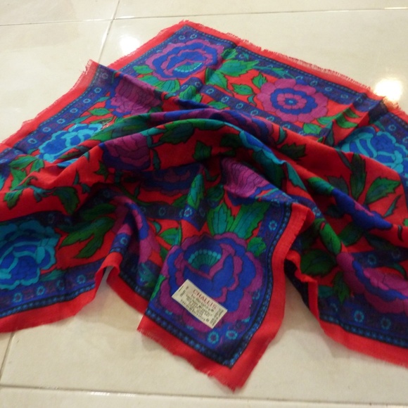 Vintage Berkshire Challis Scarf Womens One Size Red Floral  Made JAPAN  80s - Picture 3 of 6